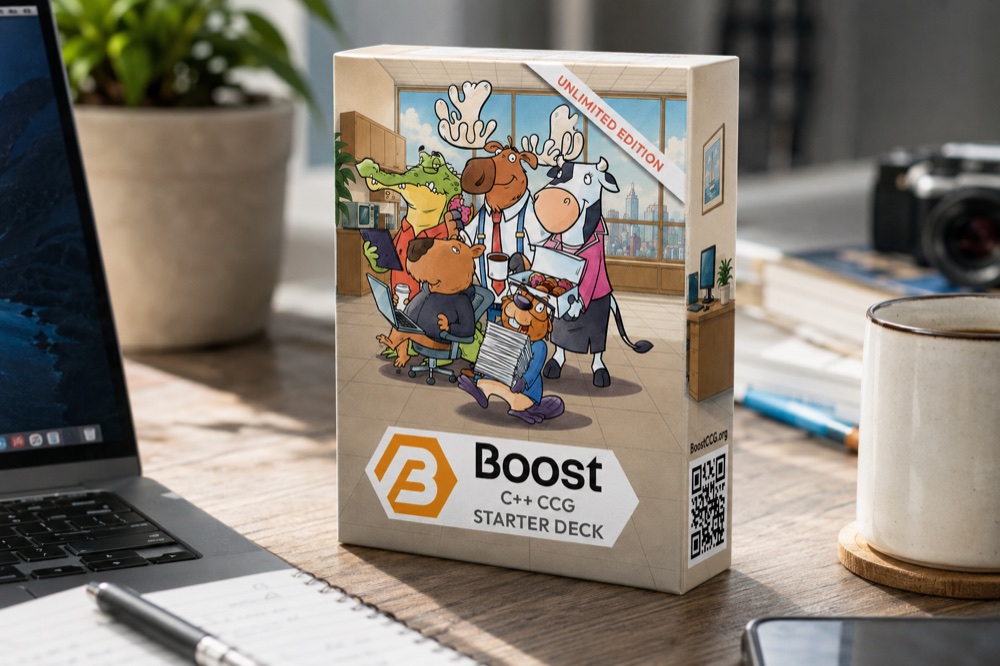 The Boost CCG Unlimited Starter Deck box on a desk